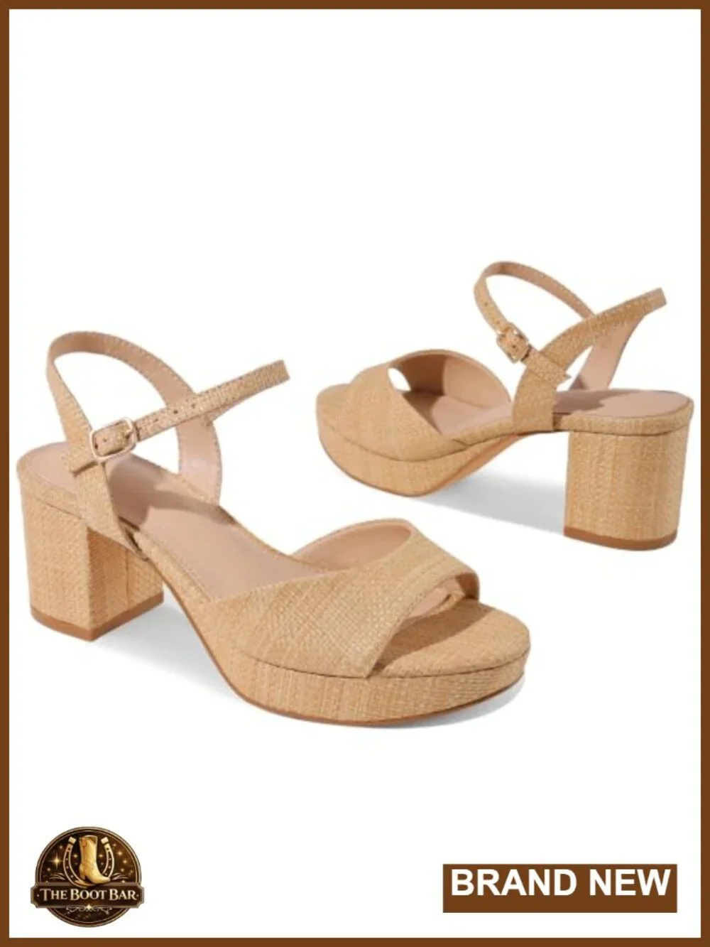 Low Block Heel Raffia Sandals with Ankle Strap Open Toe Summer
